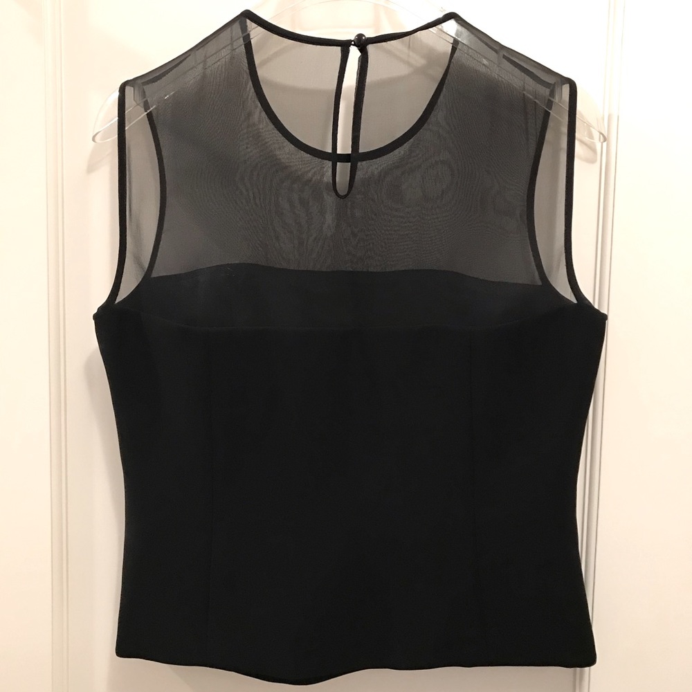Carlisle black sleeveless partially sheer silk top